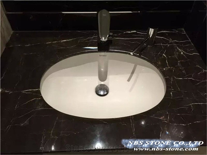 China Black Marble Bath Tops, Portoro Gold Marble Bathroom Countertops