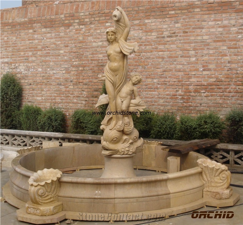 Beige Marble Garden Fountains with Western Statues