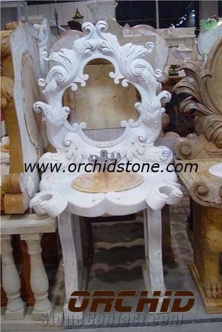 Carved White Marble Pedestal Basins