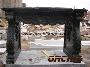Hand Carved Natural Stone Fireplace Mantel, Black Marble Fireplace Mantel