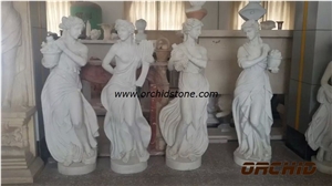 Hand Carved Sculpture, Natural White Marble Human Sculptures