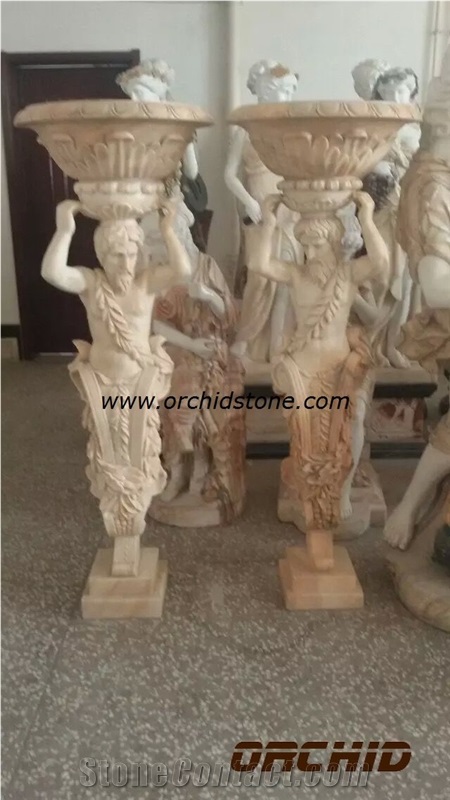 Handmade Fairy Goddess Marble Sculptures, Yellow Marble Sculpture & Statue