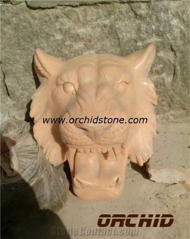 Leopard Head Sculpture, China Yellow Marble Sculpture & Statue