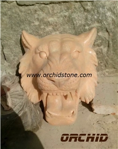 Leopard Head Sculpture, China Yellow Marble Sculpture & Statue