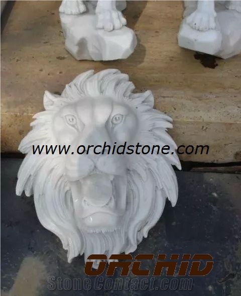 Lion Head Sculpture, White Marble Sculpture & Statue