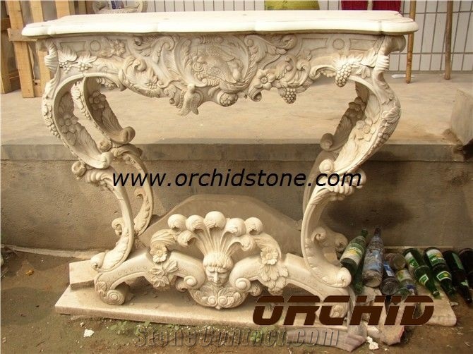 Marble Fireplace Hand Carved, Beige Marble Fireplace
