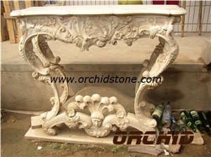 Marble Fireplace Hand Carved, Beige Marble Fireplace