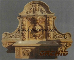 Marble Garden Wall Mounted Fountains, Beige Marble Wall Mounted Fountains