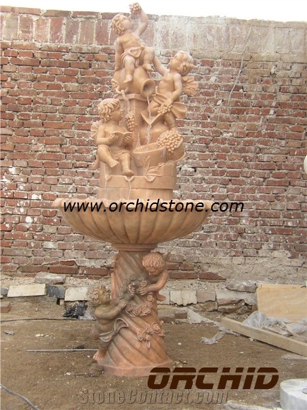 Natural Marble Angel Statue Fountain, Beige Marble Fountain