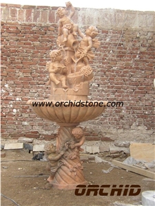 Natural Marble Angel Statue Fountain, Beige Marble Fountain