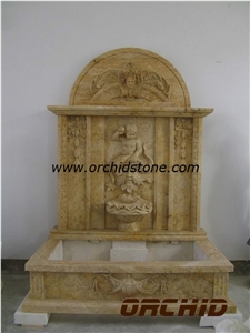 Natural Marble Garden Wall Mounted Fountains, Brown Marble Wall Mounted Fountains