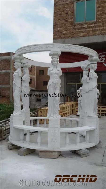 Natural White Marble Sculptured Garden Gazebos & Pavilions