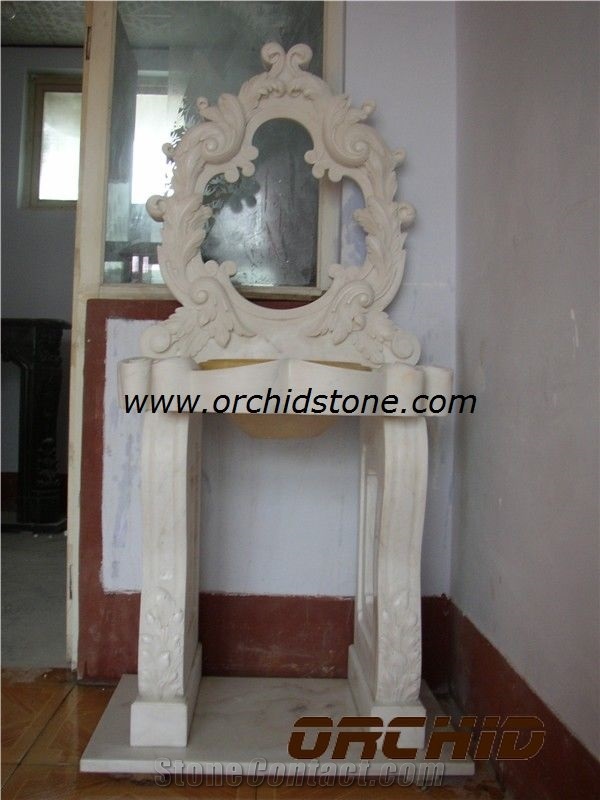 Natural White Marble Sculptured Sink Tops, White Marble Artifacts & Handcrafts