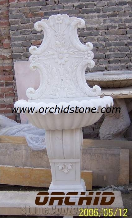 Natural White Marble Sculptured Wall Mounted Fountains