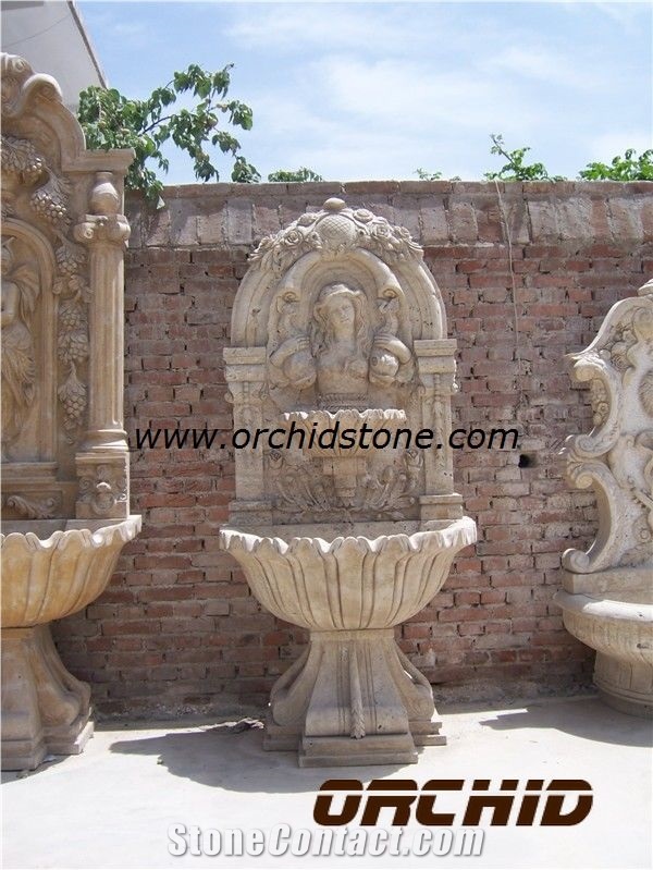 Western Statue Wall Mounted Fountains, Beige Marble Wall Mounted Fountains