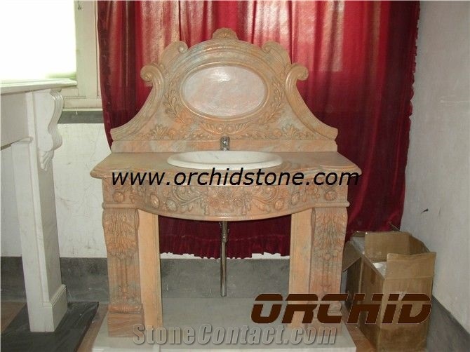 Yellow Marble Carved Basin Top
