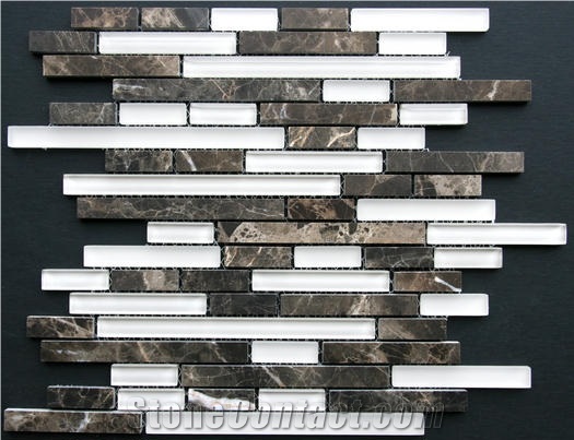 Random Lineer Brick Pattern Glass Stone Blends Mosaic