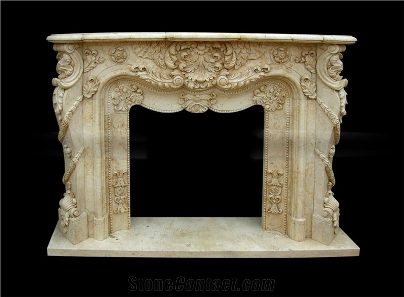 Carved Flower Marble Fireplace Mantel