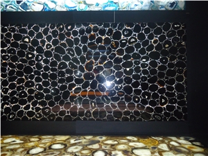 Black Agate Semiprecious Black Stone Slabs & Tiles,Black Agate Gem Stone Wall Panel