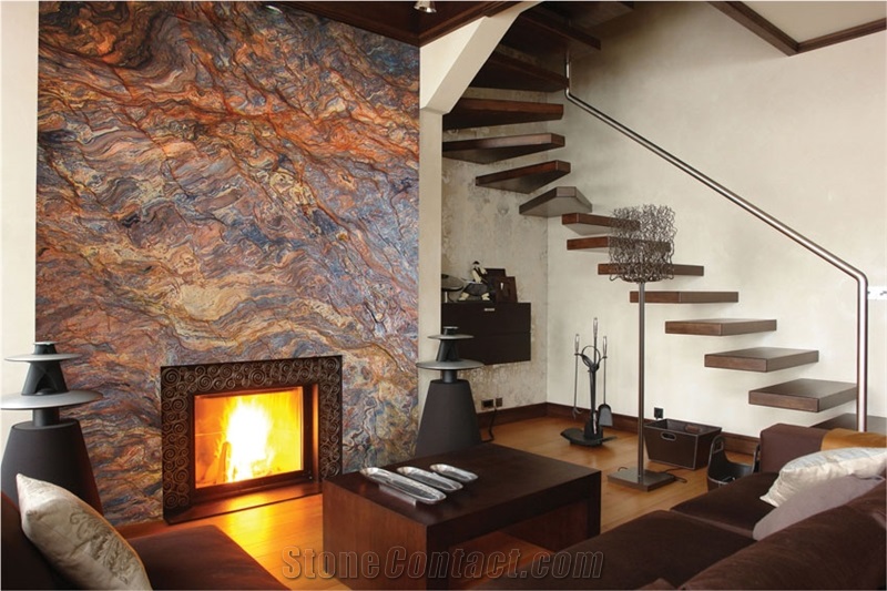 Polished Fusion Quartzite Fireplace Design,Brazil Quartzite Fireplace Decorating