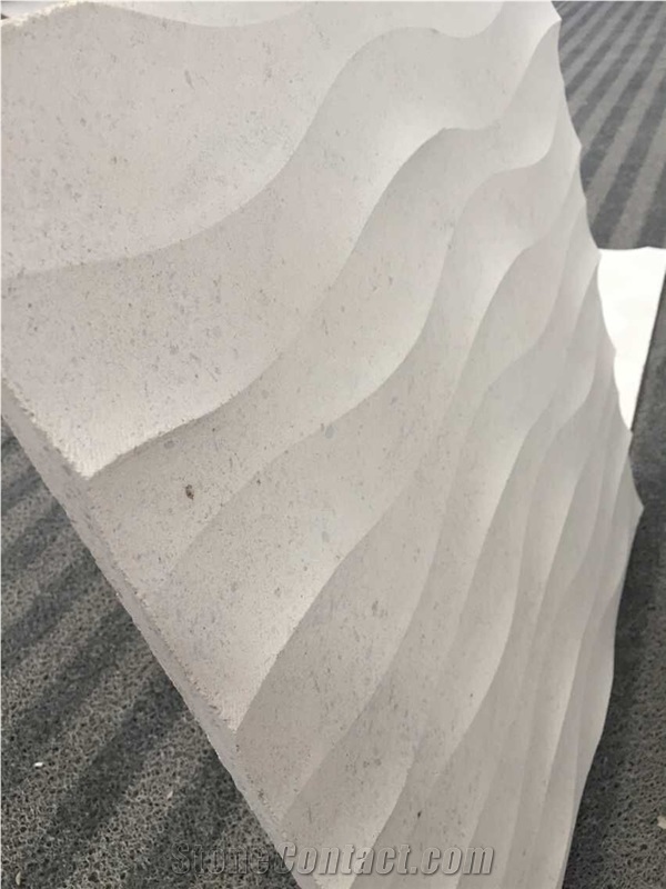 Spray Wave White Limestone Art 3d Walling Panel Covering for Home Wall Decoration Honed Customized