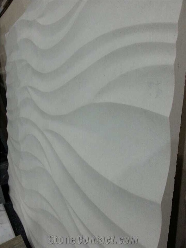 White Limestone 3d Cnc Seawave Art Carving Wall Panel Tiles