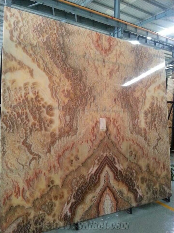 Brown Onyx Slabs Wall Panel Book Match for Hotel Lobby Background Tiles & Slabs