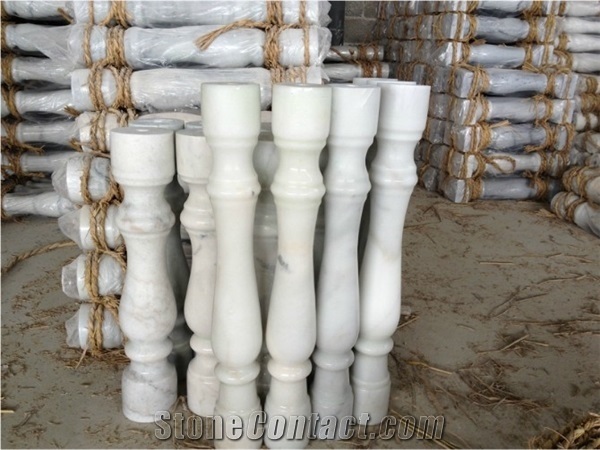 China Popular Cheap Guangxi White Marble with Yellow Lines/Veins Stair Handrail, Baluster, Balustrades, Raildings, Staircase, Natural Building Stone Decoration for Interior Project, Hotel, Villa