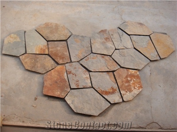 China Popular Cheap Rusty Brown Irregular Crazy Paving Random Flagstone for Walkway, Road, Flagstone Wall Road, Garden Pavers, Natural Building Stone Decoration, Quarry Owner