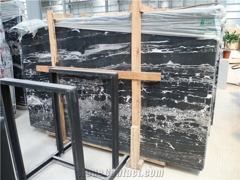 Chinese Cheap Black Marble with White Lines/Veins, Silver Dragon Polished Slabs,Tiles Floor Wall Covering, Skirting, Natural Building Stone Interior Decoration, Hotel Bathroom, Toilet Use, Manufacture