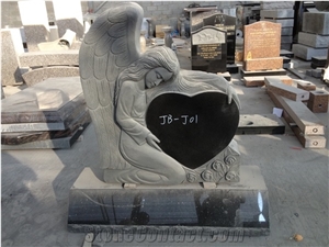 Popular Cheap Indian Absolute Black Granite Angel Heart Headstone, Single Monuments with Angel Carving, European/Usa Cemetery Engraved Headstone Design, Custom Gravestone