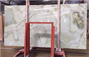 China Light Green Onyx Tiles & Slabs, Green Onyx Slabs, Green Onyx Tiles, Green Onyx with Veins, Green Onyx with Flower