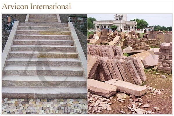 Modak Basoda Sandstone Stairs & Steps, Beige Sandstone Risers