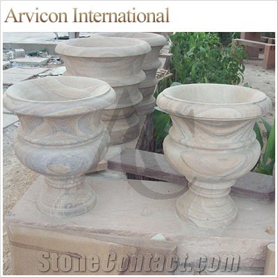 Rainbow Sandstone Flower Pot, Beige Sandstone Flower Vases