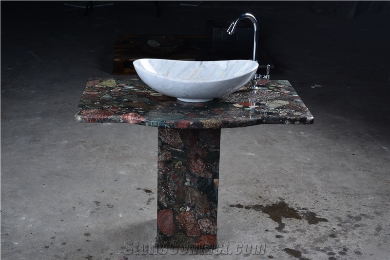 Granite Polished Bathroom Single Sink Bath Sink Hot Sale Bathrrom Sink Kitchen Countertops Multicolor Stone