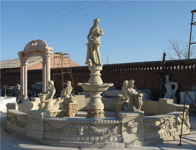 Own Factory China Grey Granite European Style Garden Fountains, Large Size Good Price Outsude Water Fountians