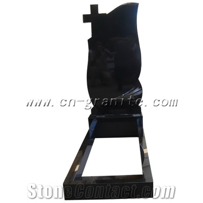 Polished Tombstone Design Western Style Tombstone Single Monuments Cemetery Tombstone Black Headstonew Gravestone Cheap Price, G603 Black Granite Single Monuments