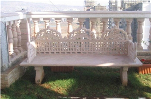 Bansi Pink Sandstone Hand Carved Bench