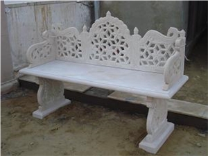 Makrana White Marble Stone Garden Bench