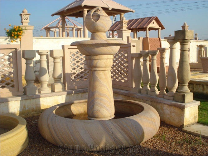 Multicolor Stone Garden Fountain, Rainbow Sandstone Fountain India