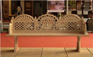 Stone Furniture, Dholpur Beige Sandstone Carved Bench