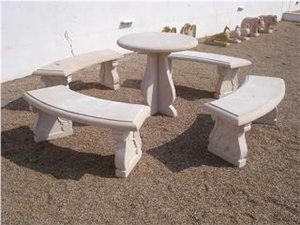 Stone Garden Bench Furniture, Bansi Pink Sandstone Table Sets