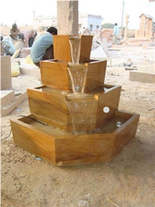 Teak Wood Yellow Sandstone Garden Fountains
