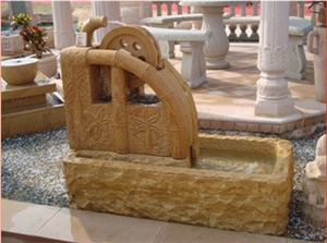 Yellow Stone Garden Fountain, Teak Wood Sandstone India Fountain