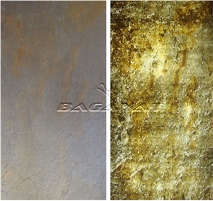 Burning Forest Translucent Slate Veneer, Backlit Stone Panel, Copper Yellow Slate Cultured Stone