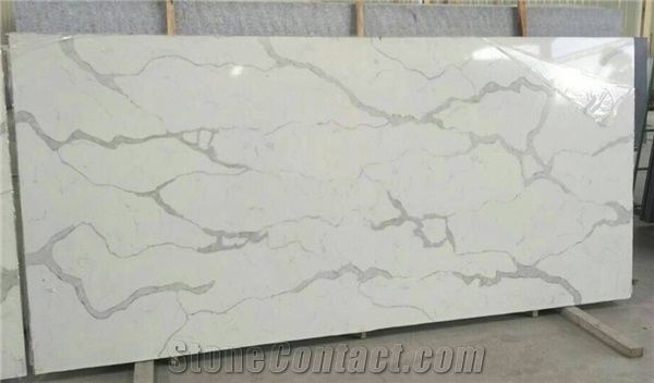 Wholesale China Calacatta White Quartz Stone Slab with Iso/Nsf Certificate for Vanity Surround,Kitchen Countertop More Durable Than Granite, Minus the Maintenance Standard Counter Top Size 108*26inch