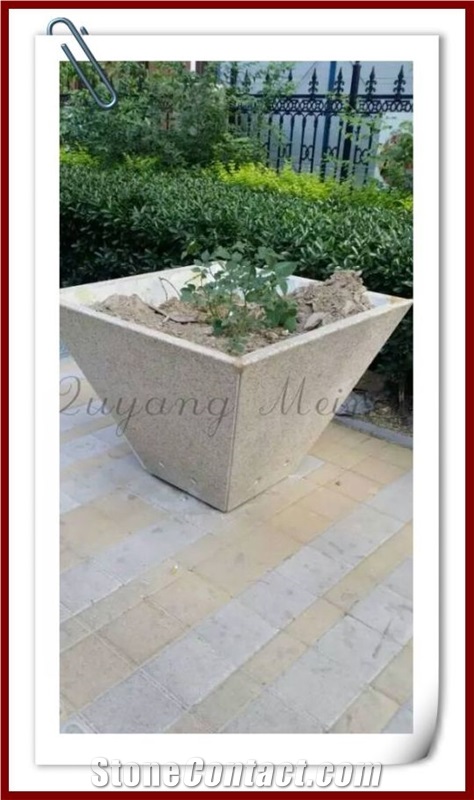 Decorative Stone Flower Pots Planter, Beige Granite Flower Pots