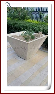 Decorative Stone Flower Pots Planter, Beige Granite Flower Pots