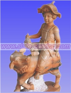 China Brown Marble Children Figures, Brown Marble Sculpture & Statue