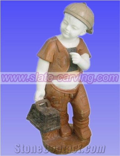 China Brown Marble Children Statues, Garden Sculptures